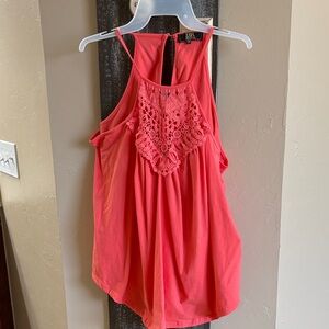 Coral laced halter like long top, 2X